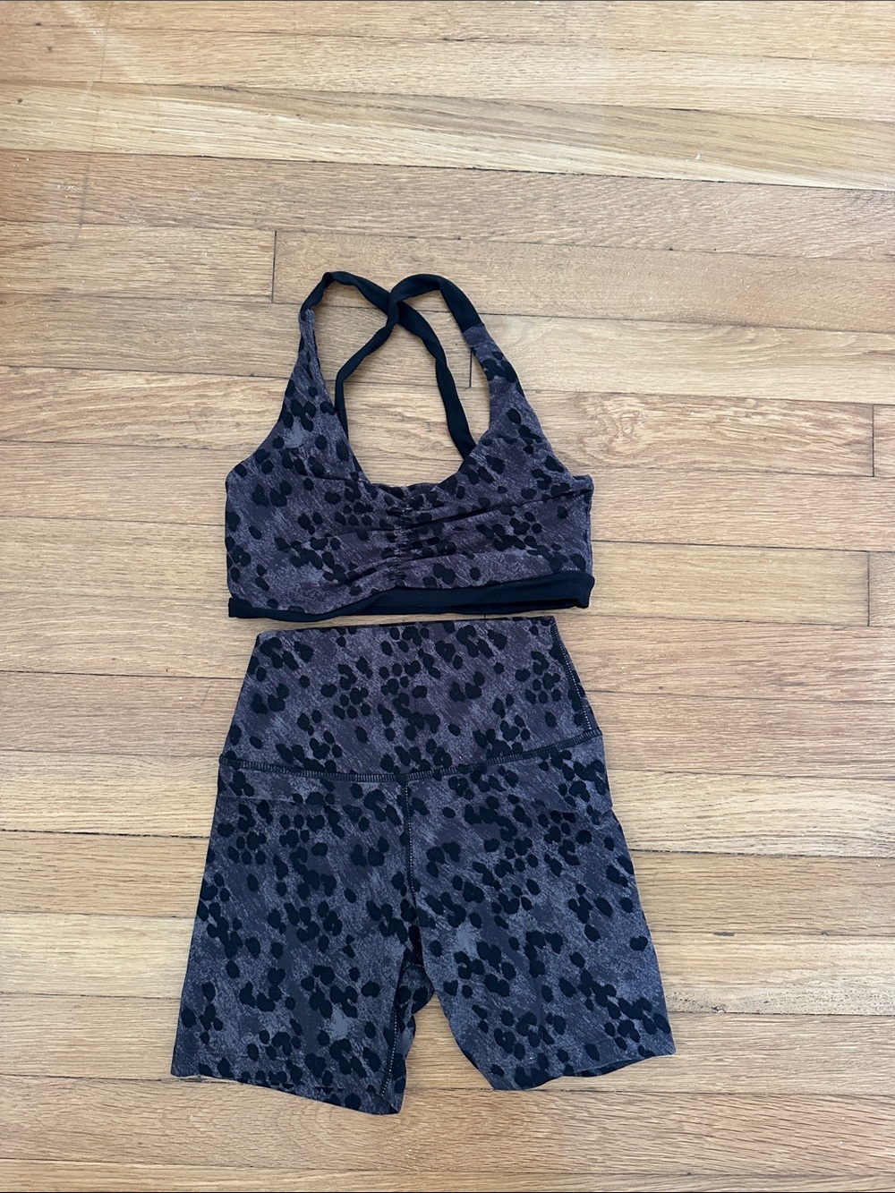 Splits59 Black Speckle Racerback Bralette & High-Waist Bike Shorts Set